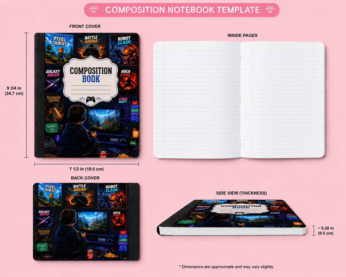 Gaming Composition Notebook for Boys | Video Game Journal | Gamer School Notebook | Back to School Gift | Kids Writing Book