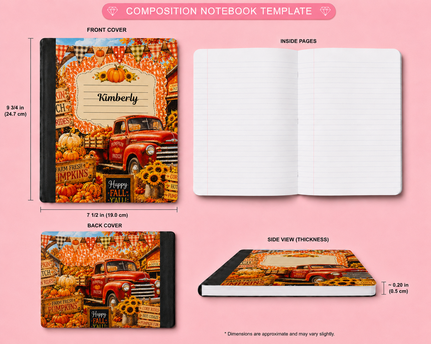 Personalized Fall Composition Notebook | Custom Autumn Journal | Pumpkin Truck Notebook | Cozy Fall School Notebook | Personalized Gift