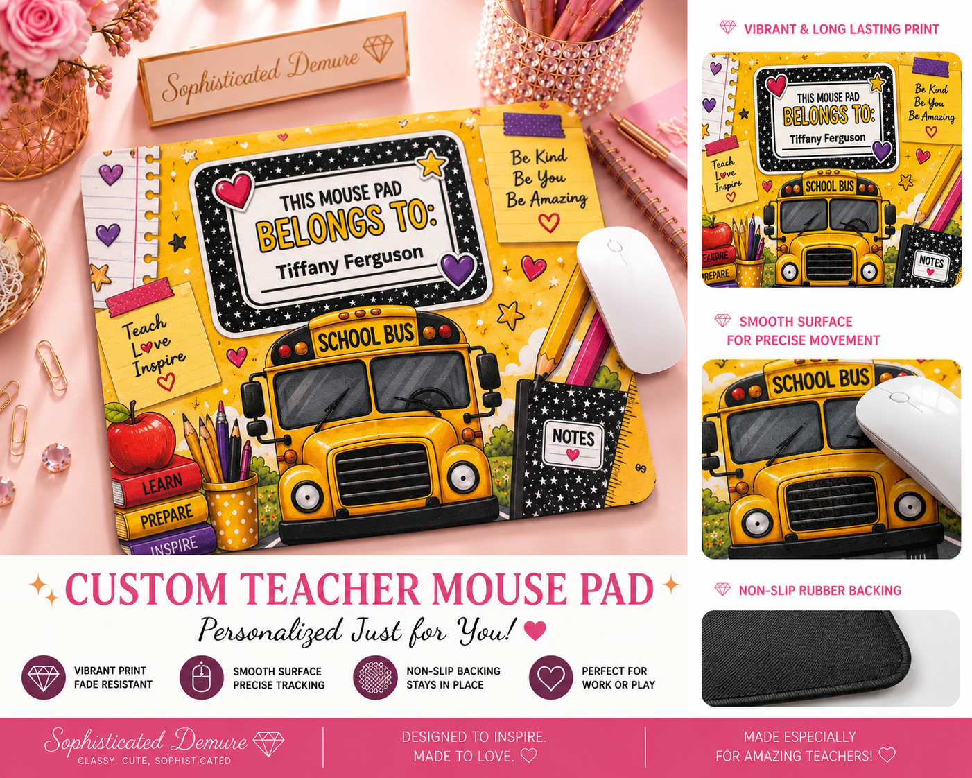 Custom Teacher Mouse Pad | Personalized Mouse Pad for Teachers | Teacher Desk Decor | Teacher Appreciation Gift | Office Desk Accessory