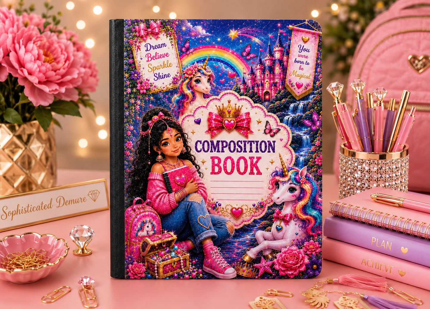 Girly Unicorn Composition Notebook| Cute Pink School Journal |Fantasy Back to School Gift