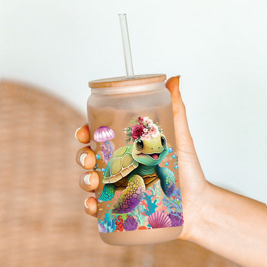 Sea Turtles Glass Can
