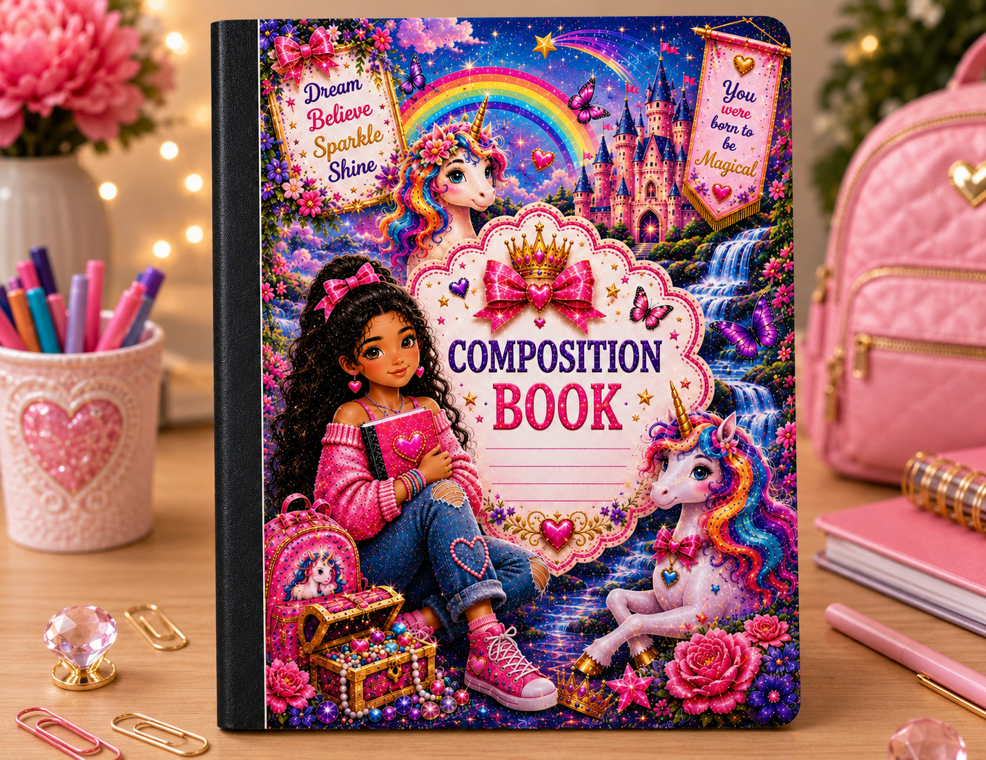Girly Unicorn Composition Notebook| Cute Pink School Journal |Fantasy Back to School Gift