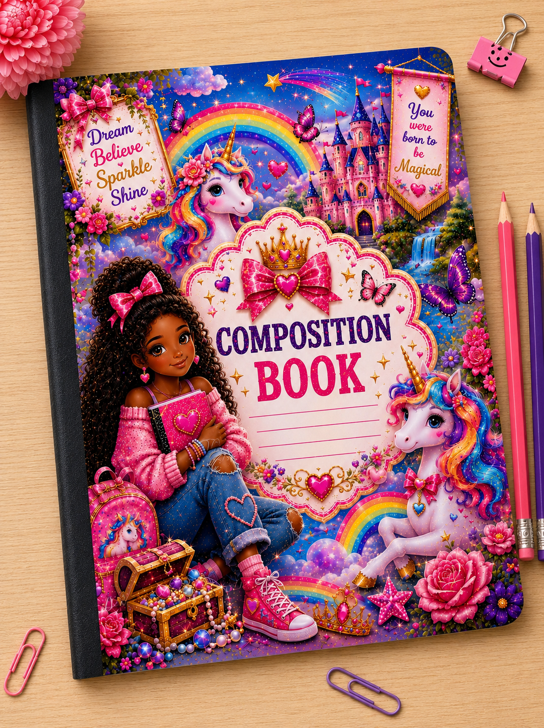 Girly Unicorn Composition Notebook| Cute Pink School Journal |Fantasy Back to School Gift