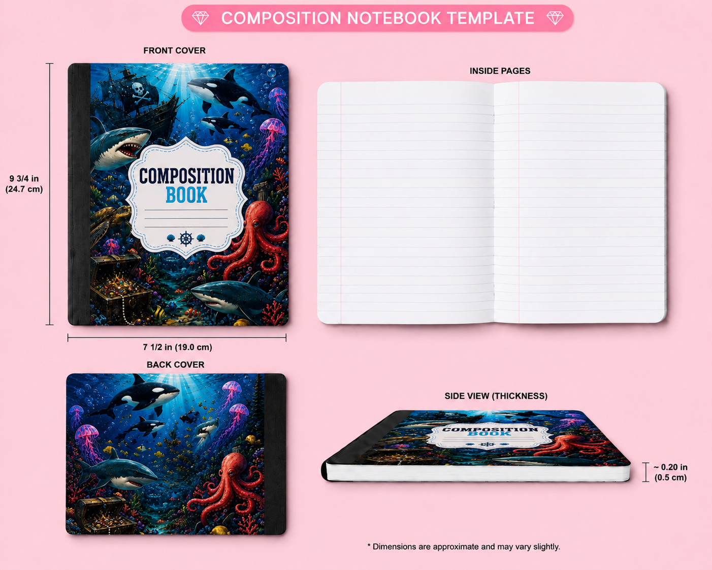 Personalized Shark Composition Notebook | Ocean School Notebook | Custom Student Journal | Back to School Supplies | Sea Life Gift