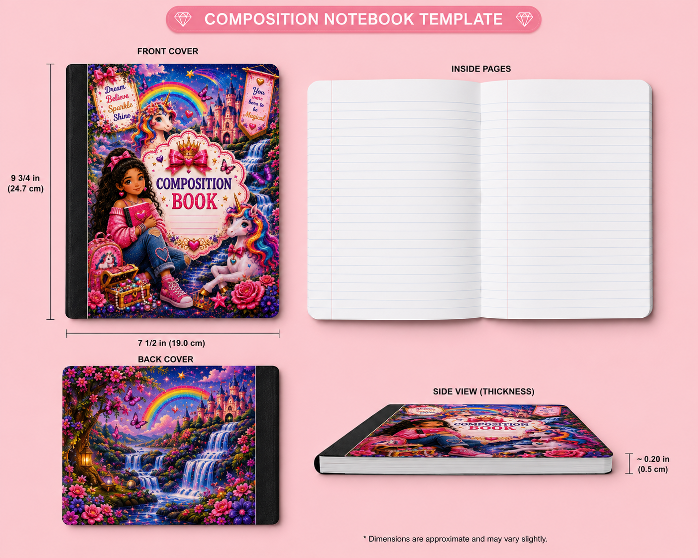 Girly Unicorn Composition Notebook| Cute Pink School Journal |Fantasy Back to School Gift