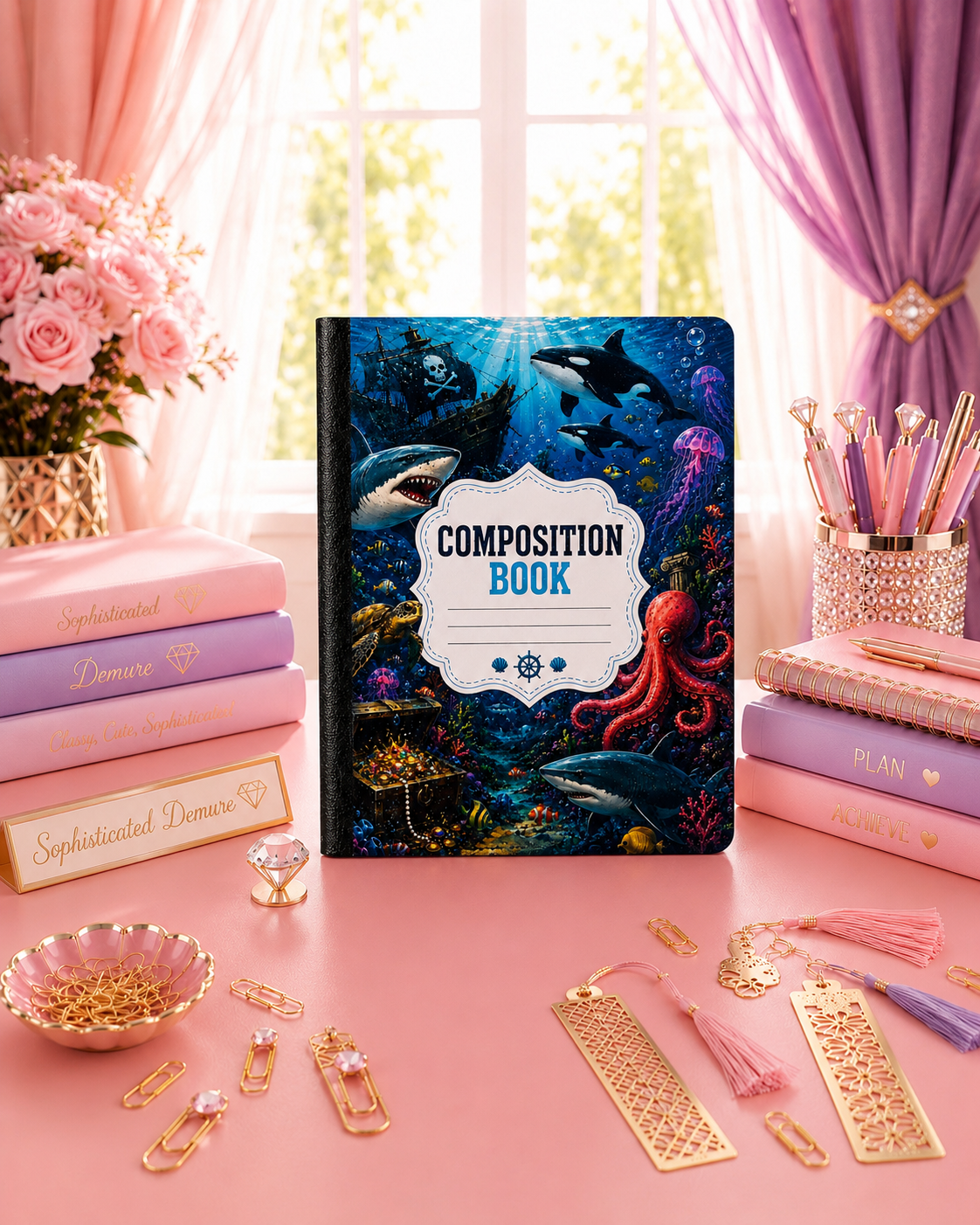 Personalized Shark Composition Notebook | Ocean School Notebook | Custom Student Journal | Back to School Supplies | Sea Life Gift