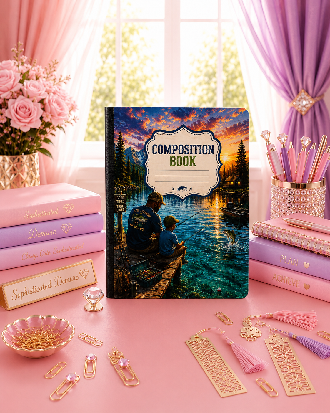 Fishing Composition Notebook | Father & Son Lake Journal | Outdoor School Notebook | Fisherman Gift | Back to School Kids