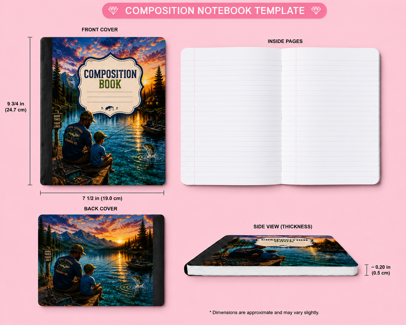 Fishing Composition Notebook | Father & Son Lake Journal | Outdoor School Notebook | Fisherman Gift | Back to School Kids