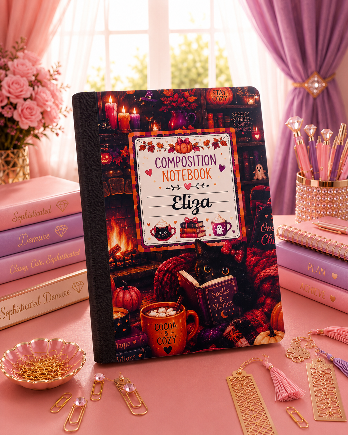 Personalized Cozy Halloween Composition Notebook 🎃