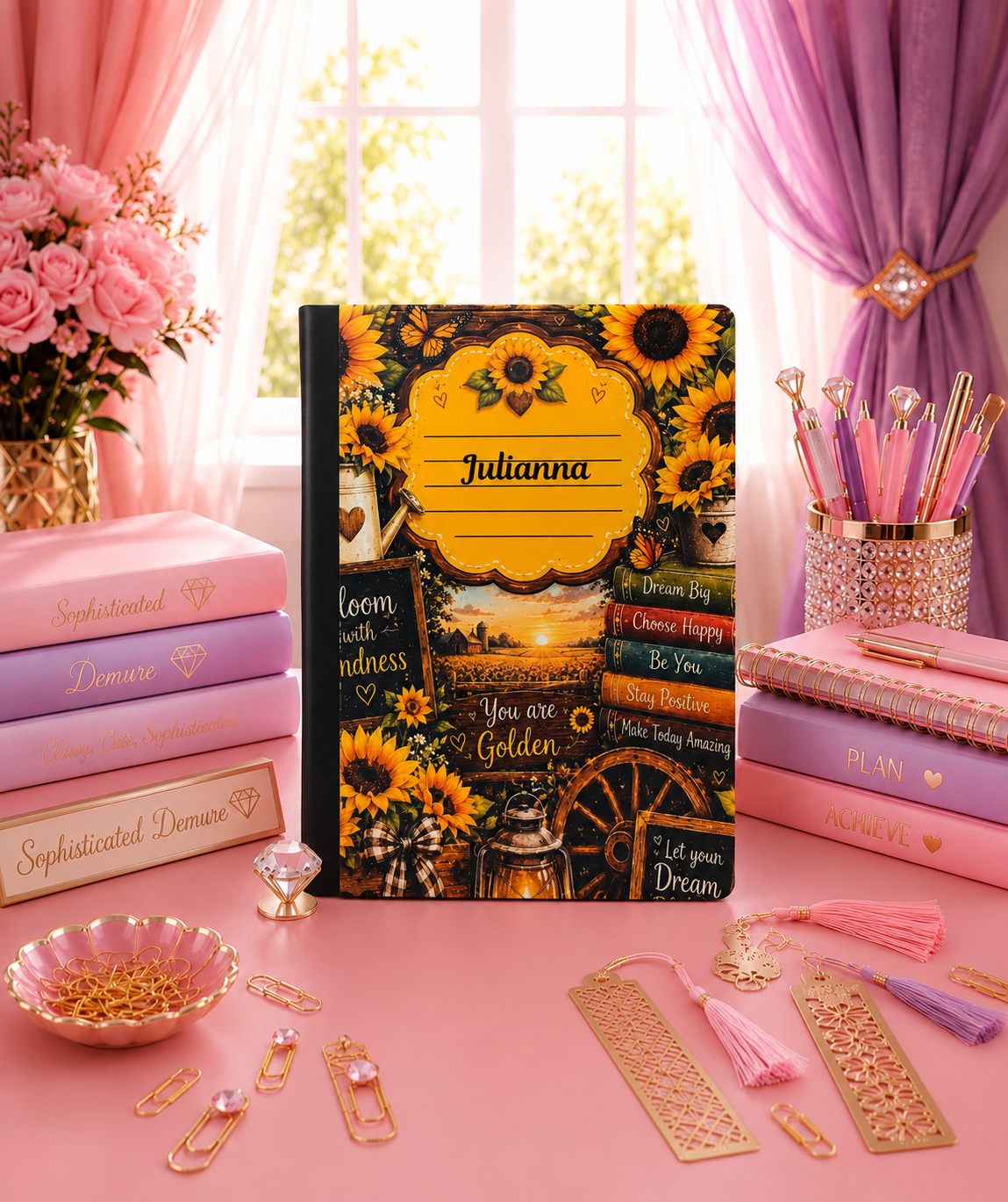Personalized Sunflower Composition Notebook | Custom Name Journal | Rustic Floral School Notebook | Teacher Gift | Back to School