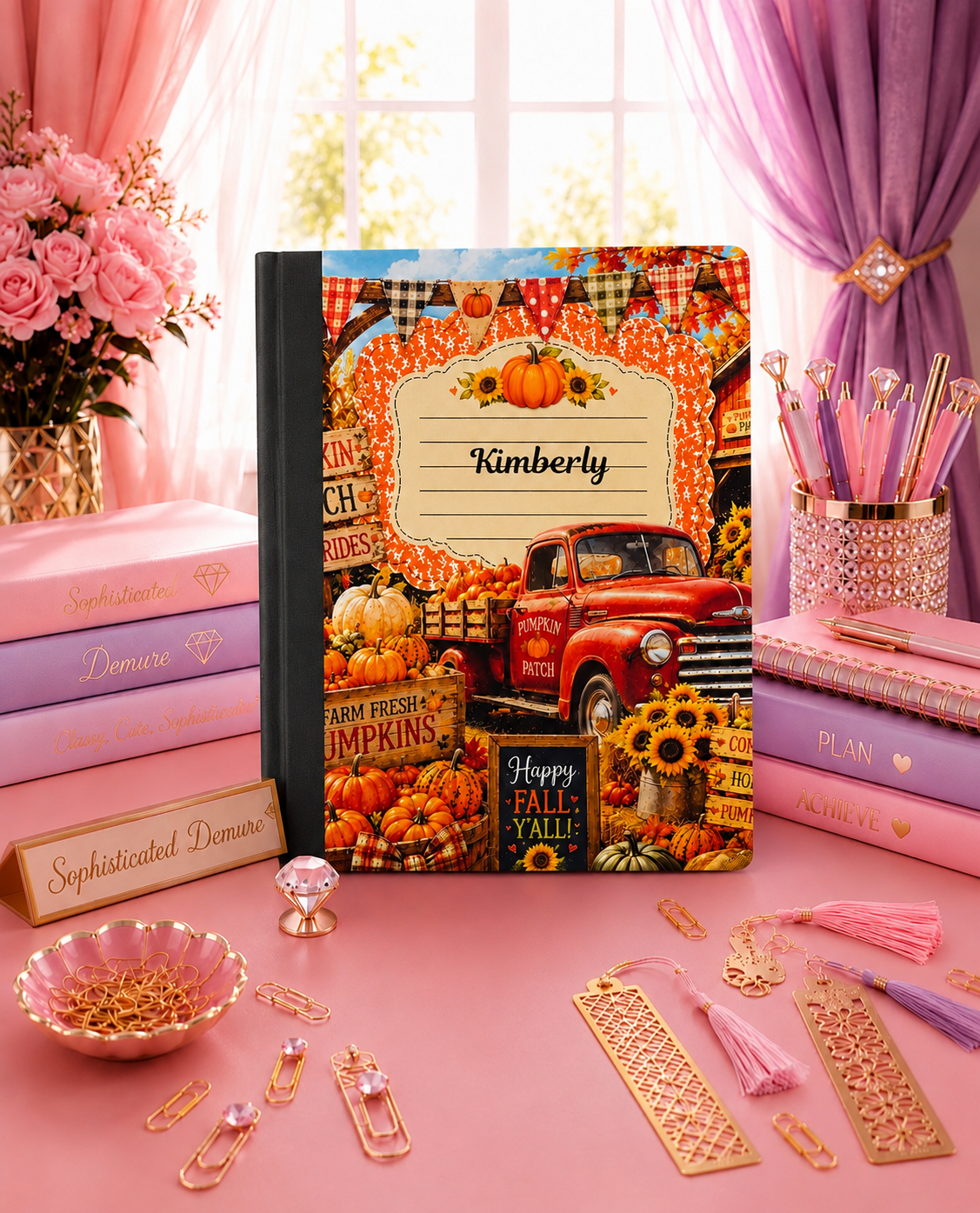Personalized Fall Composition Notebook | Custom Autumn Journal | Pumpkin Truck Notebook | Cozy Fall School Notebook | Personalized Gift