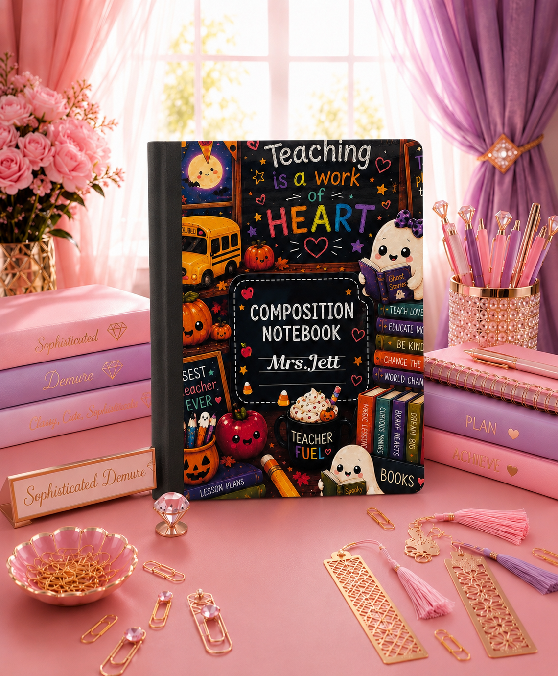 Personalized Halloween Teacher Composition Notebook | Custom Teacher Gift | Spooky Classroom Notebook | Fall School Journal | Teacher Appreciation